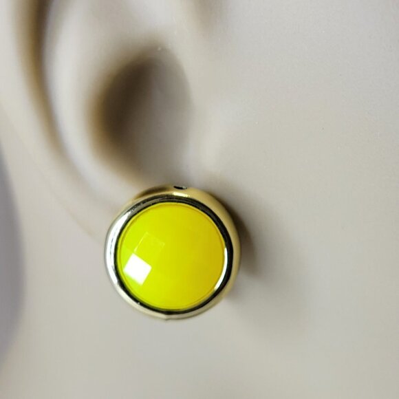 Mini Round Yellow Earrings - Picture 2 of 7